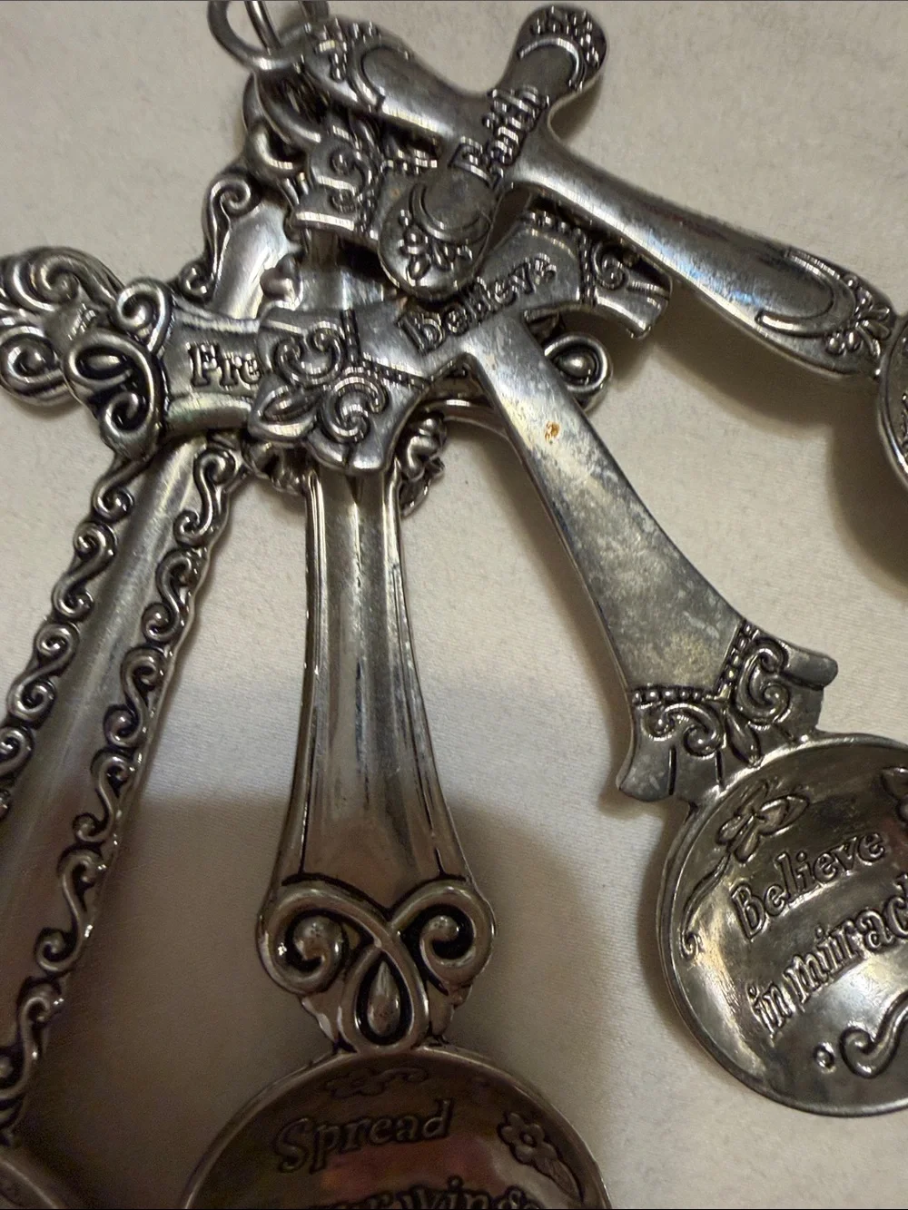 Decorative Silver Tone Cross Measuring Spoon Set - Elegant Home Dining Accent